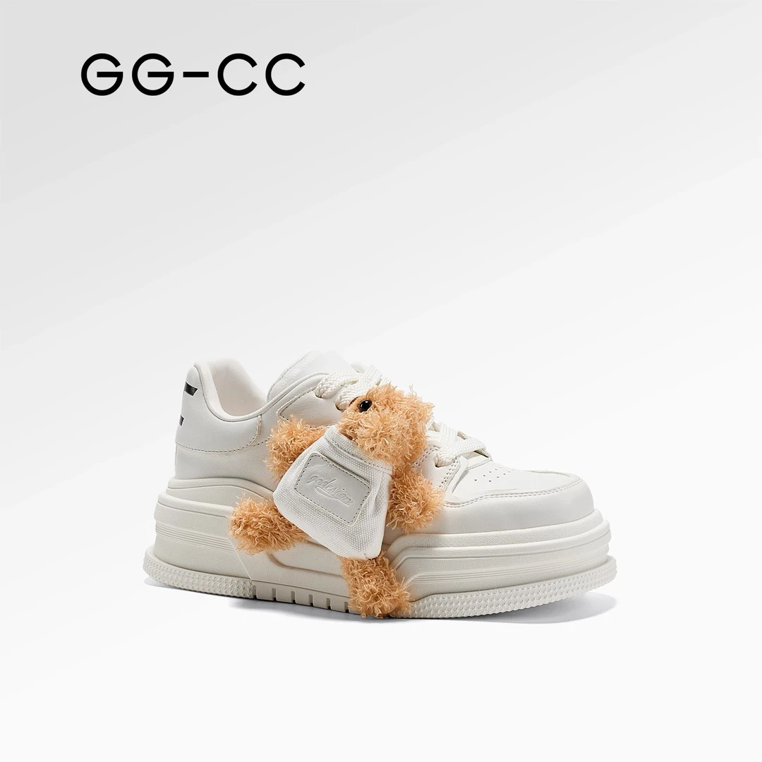 【趴趴小熊】GGCC潮玩趣味厚底小白鞋女2025秋季新款增高休闲板鞋