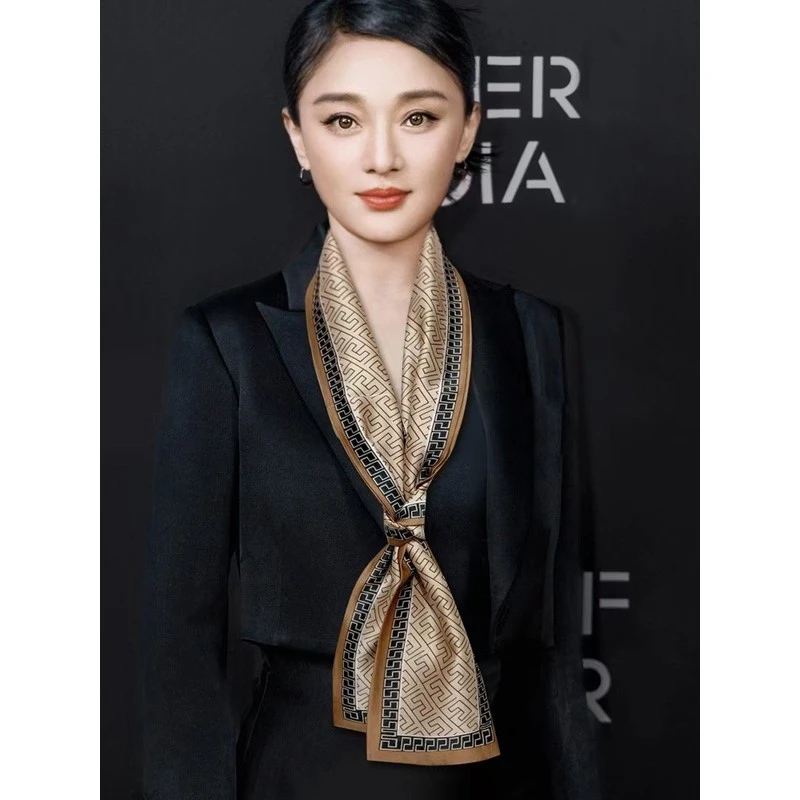 丝巾女高级感中国风领巾春季百搭西装护颈2025春夏新款小长条围脖