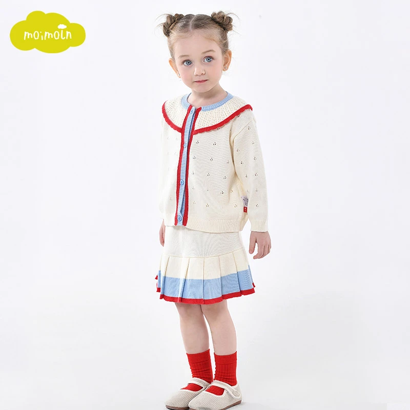 moimoln小云朵童装25年春季新款女童针织开衫半身裙女宝春装套装