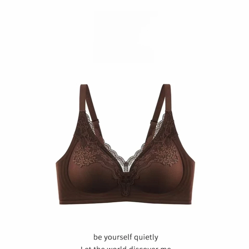 轻奢舒适亲肤深V花卉蕾丝拼接裸感果冻软支撑薄款内衣