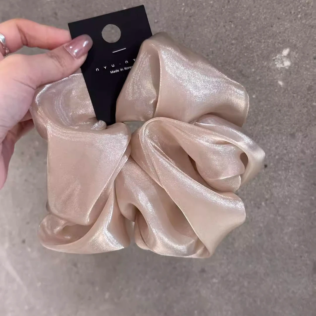 超仙温柔珠光大肠网纱亮闪唯美气质头花欧根纱高级感头绳发绳发饰