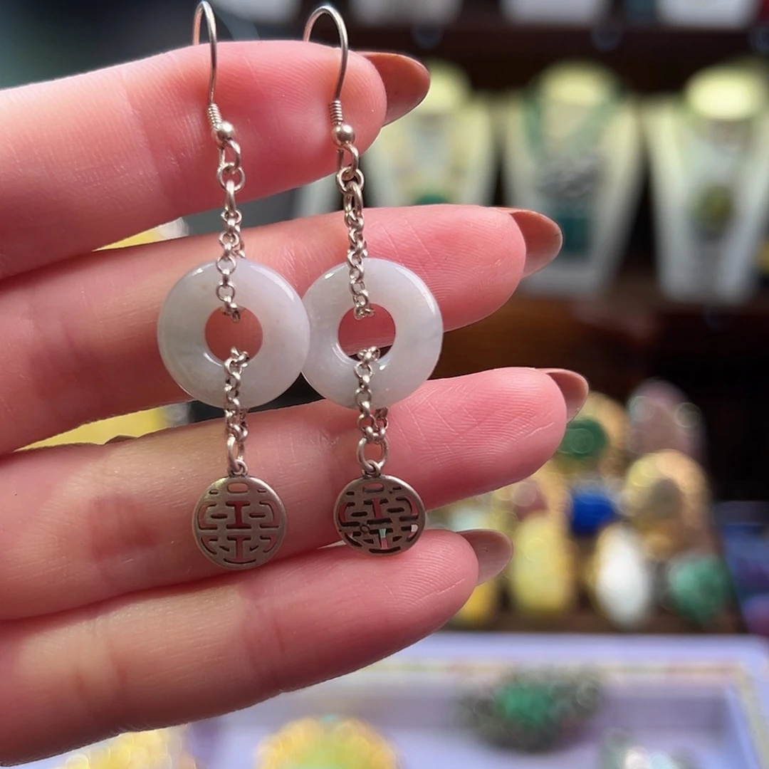 翡翠银S925镶嵌耳饰，