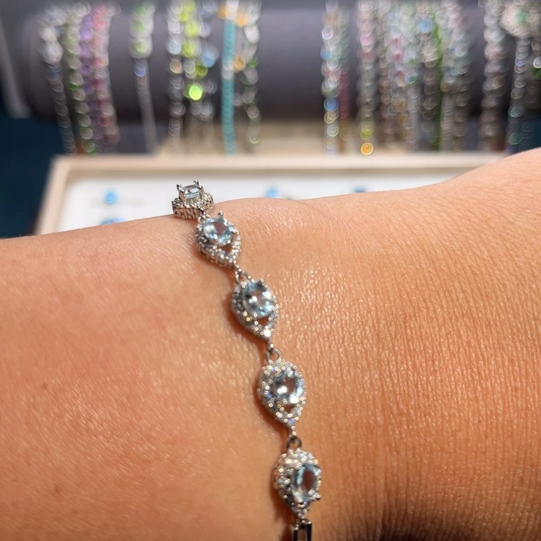 银S925镶嵌手链托帕石?**.925托帕石手链套装