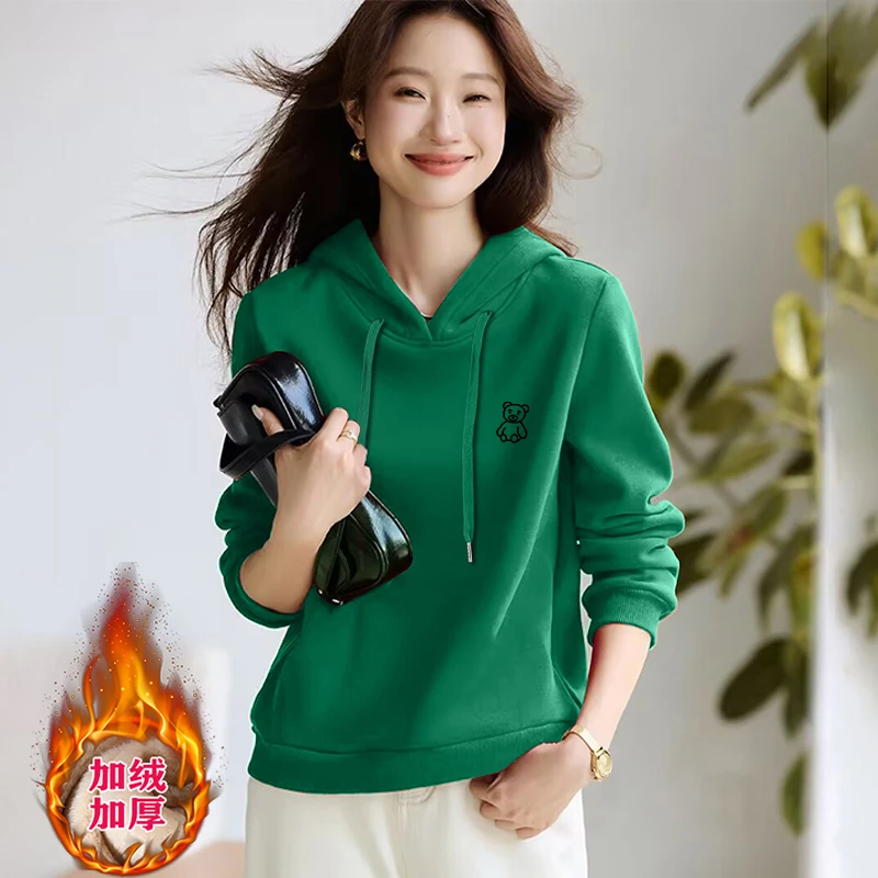 秋冬新款加绒加厚套头连帽卫衣时尚宽松韩版洋气显瘦大码休闲外套