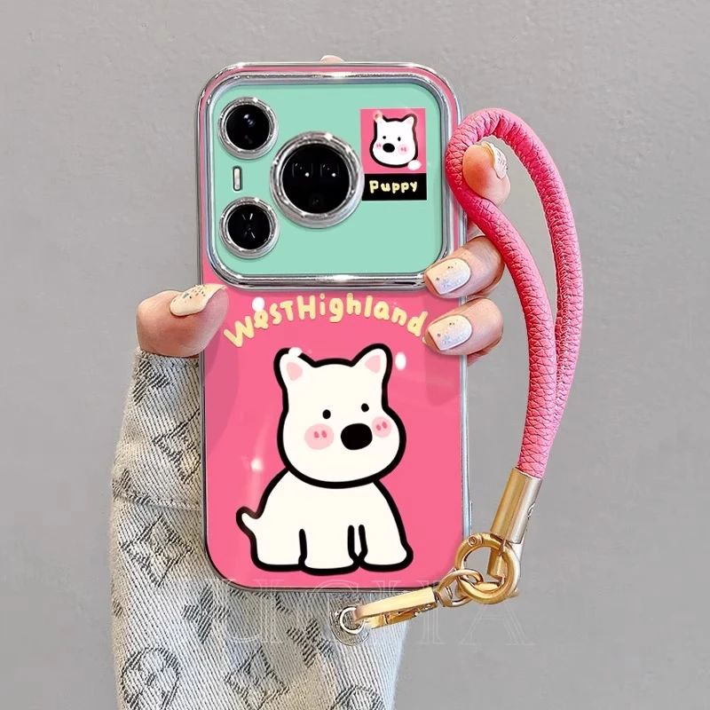 卡通小狗适用华为pura80pro手机壳高级感新款pure70少女硅胶挂绳