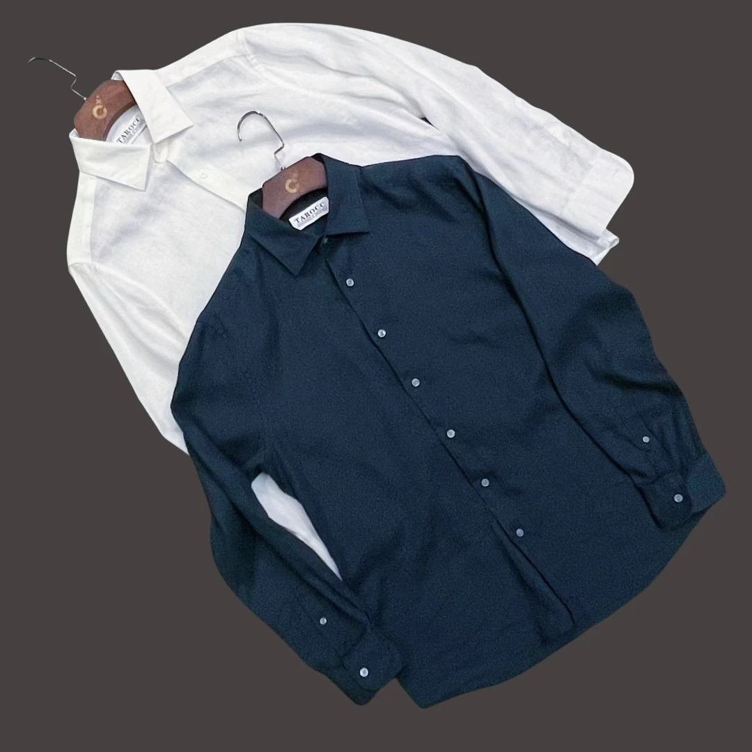 TAROCC夏季经典透气老钱风薄款防晒长袖亚麻男士衬衫时尚休闲简约