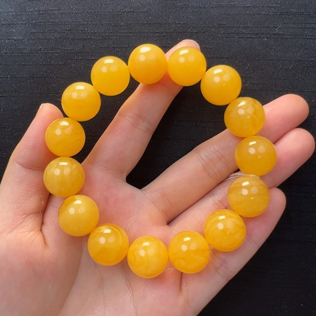 未镶嵌琥珀裸石焦皮橘红浓蜡手串14mm