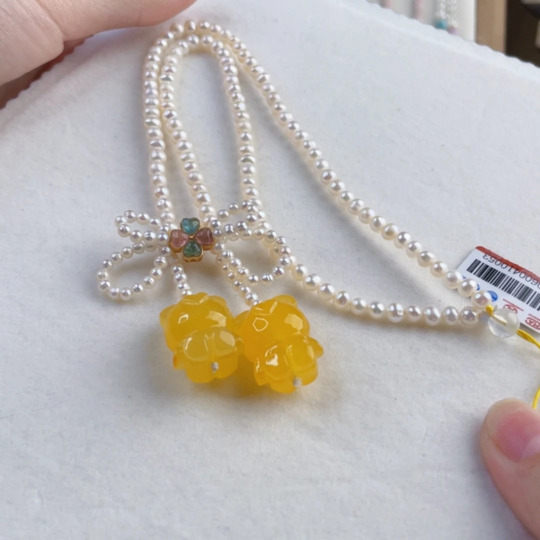 蜜蜡未镶嵌裸石蜜蜡小熊项链