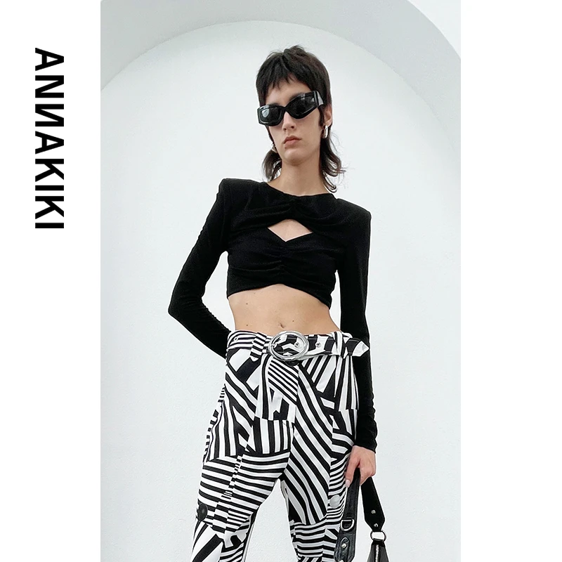 【AUNISEX专属】ANNAKIKI 醋酸褶皱镂空上衣 3D2X0205H266