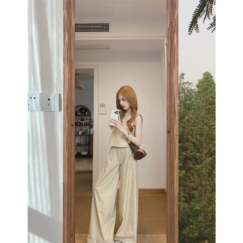 INS风轻熟风时尚套装裤子套装衬衫上衣直筒阔腿裤