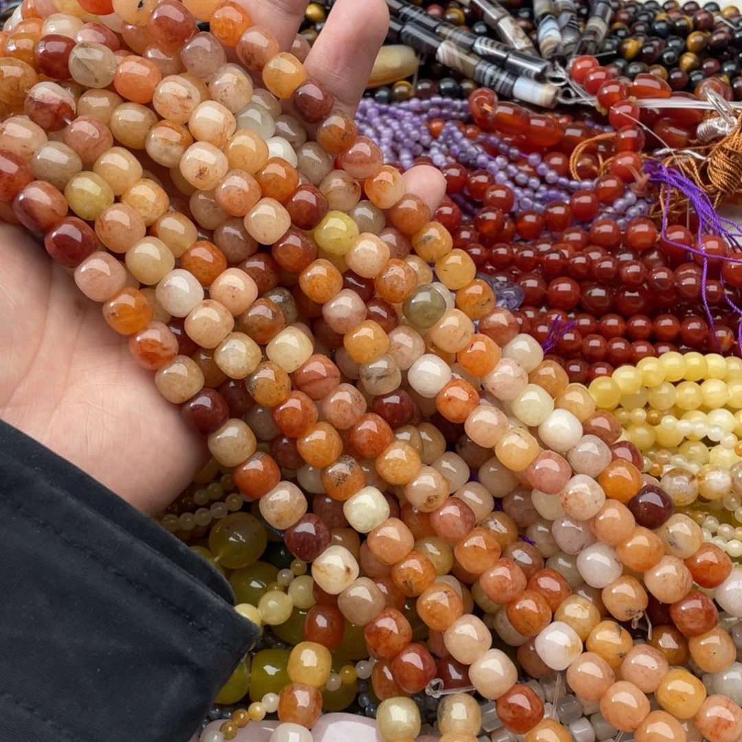 玛瑙/玉髓珠宝半成品未镶嵌一条装10*9金丝玉老型珠