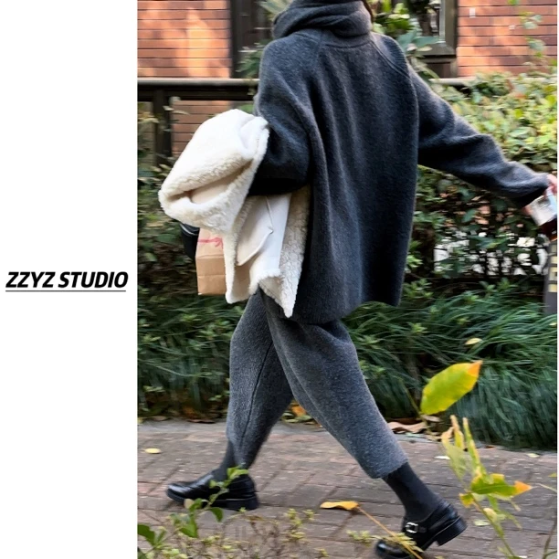【ZZYZ】“圣诞夜宴”韩系软糯毛衣围巾上衣➕宽松休闲垂感长裤套装