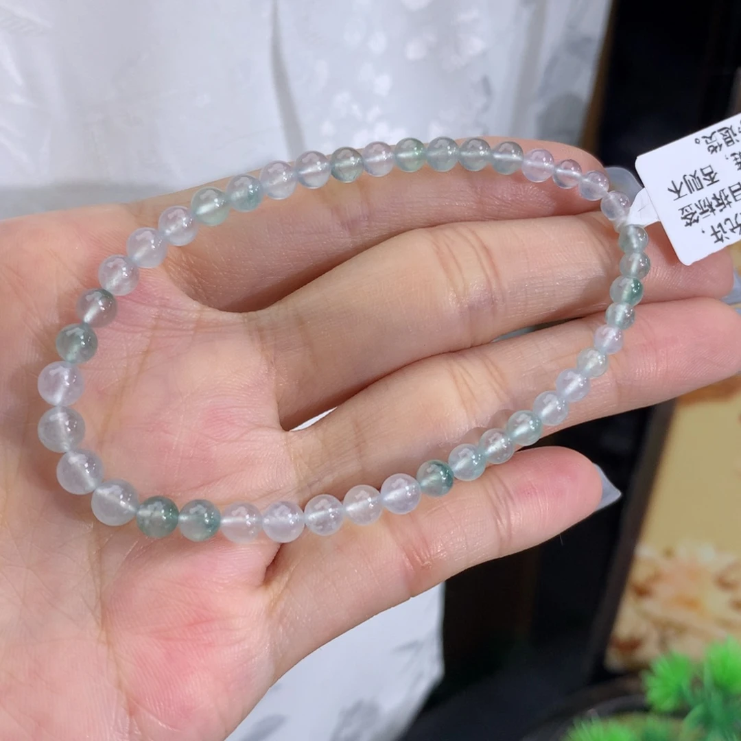 翡翠未镶嵌手串卡3.5-4.9冰种蓝飘花手串