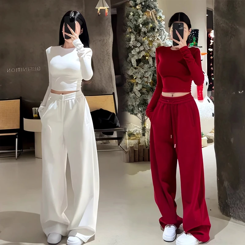 休闲运动套装女春秋款新款韩版成熟风小众百搭上衣阔腿裤两件套潮