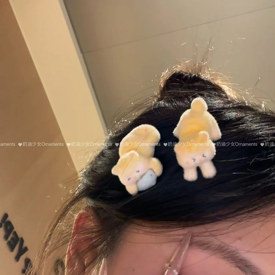 可爱小猫吃鱼发夹植绒可爱少女心侧边刘海夹鸭嘴夹卡通发饰女
