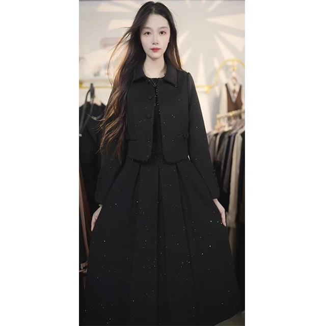 M198新款春季女高级感贵夫人时尚显瘦套装裙子两件套长袖连衣裙