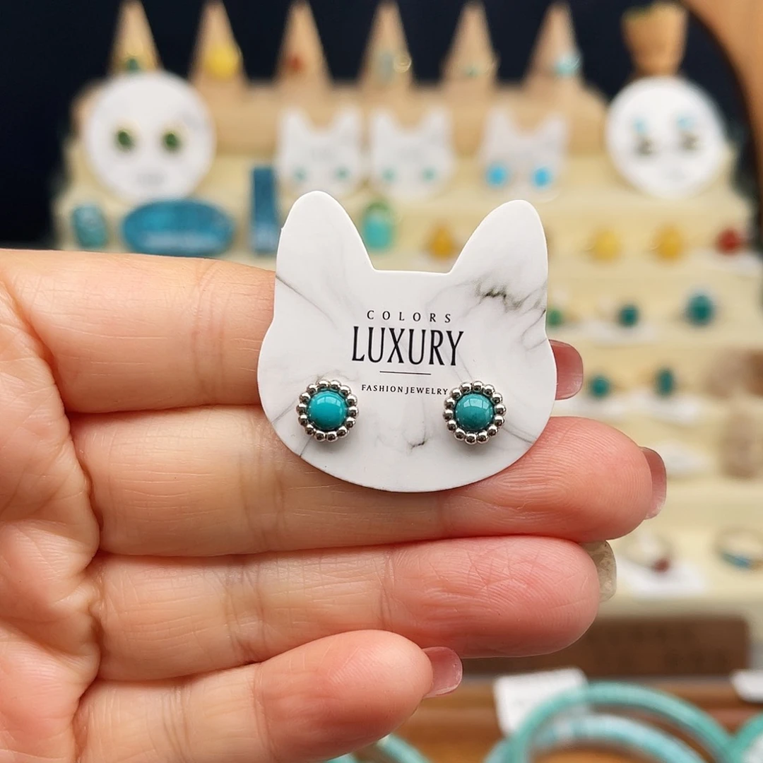 绿松石耳饰银S925镶嵌