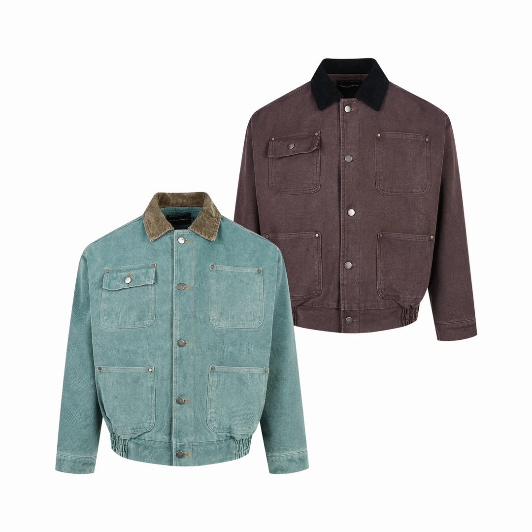 美式复古水洗夹克炒盐做旧设计感酷帅翻领外套短宽Boxy版型搭男女