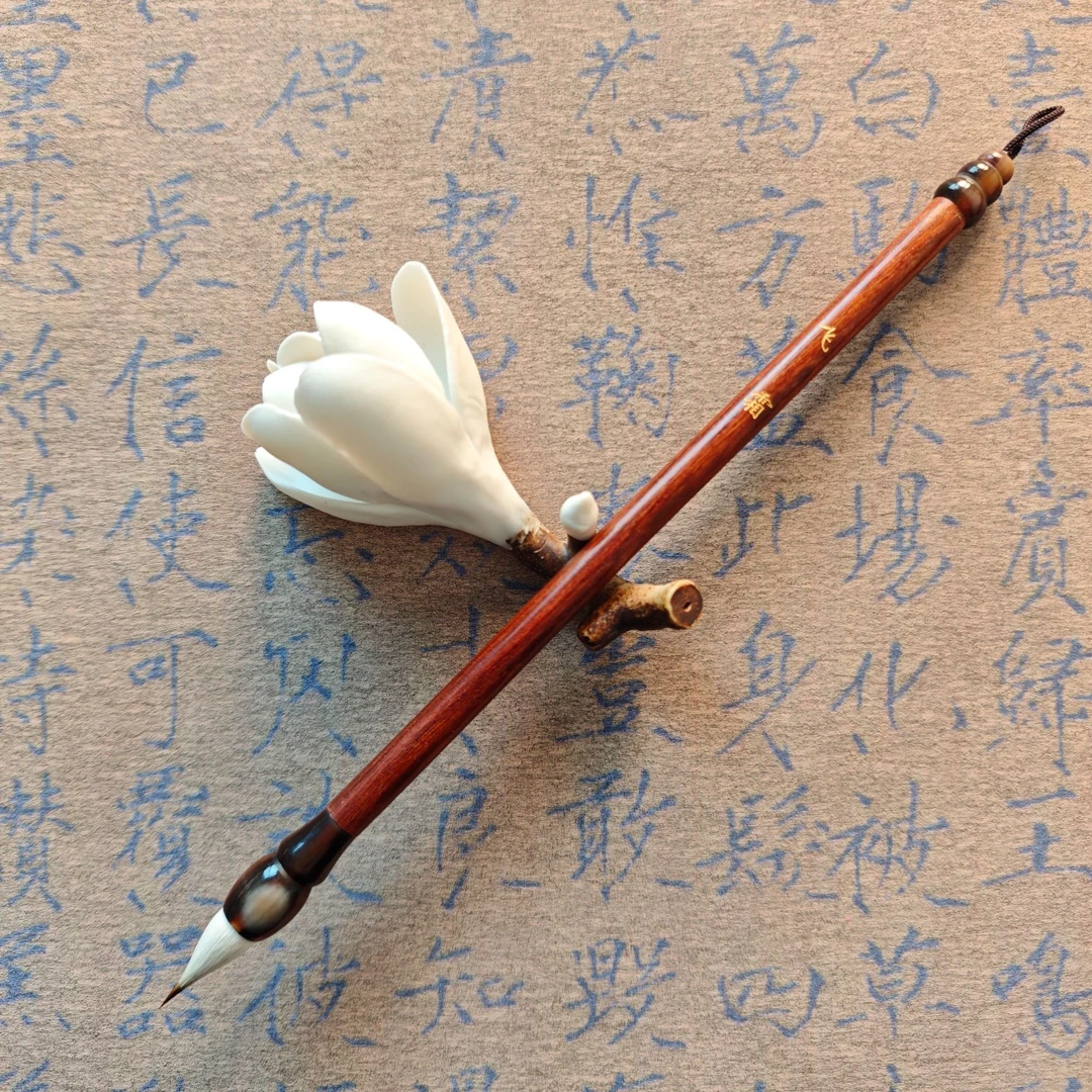 【飞霜】出锋2.3口径0.85古法缠纸鸡距笔狼羊兼毫小楷书法红檀毛笔