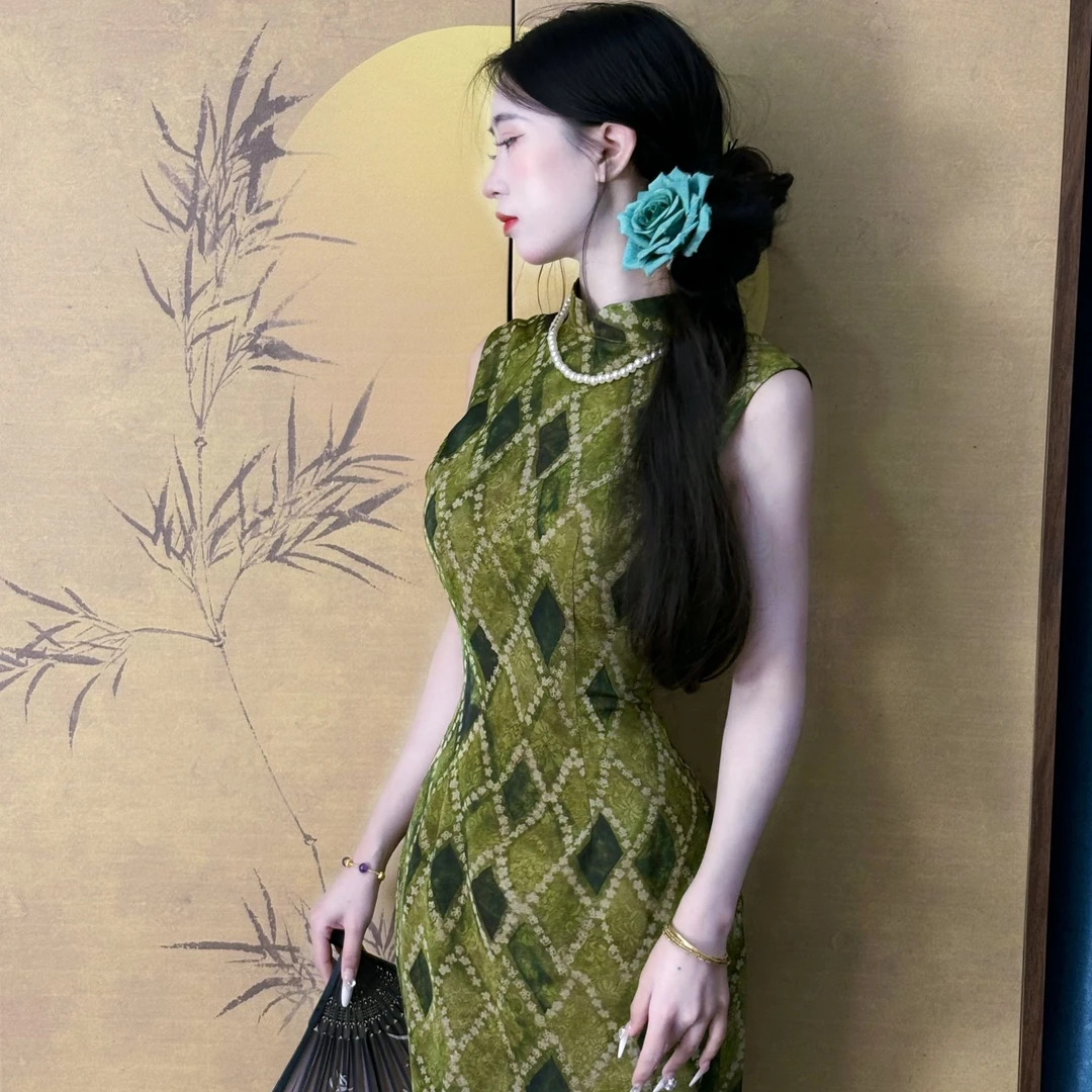 LHMknk1画报夫人原创自制新中式国风江南风改良旗袍裙 几何美人