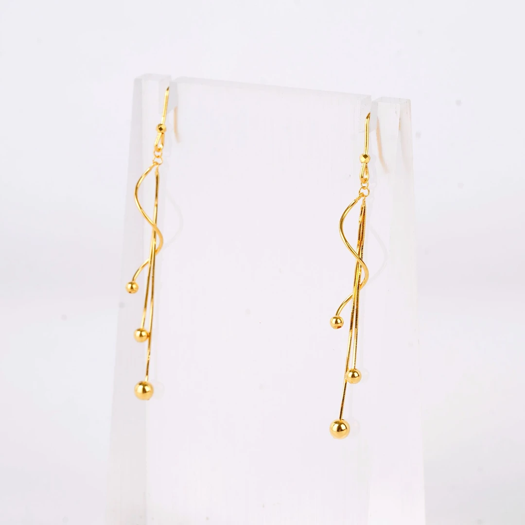 Chow Tai Seng/周大生水波纹珠珠流苏足金耳钩 3.1g 161号