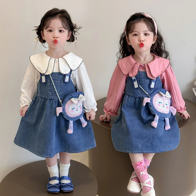 女童春秋牛仔裙子春装2025新款儿童洋气春季连衣裙套装