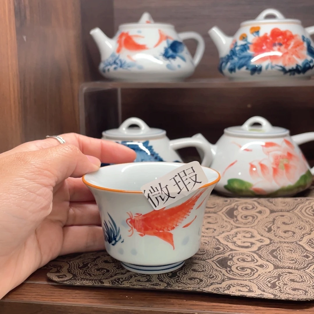 釉下手绘茶具微瑕