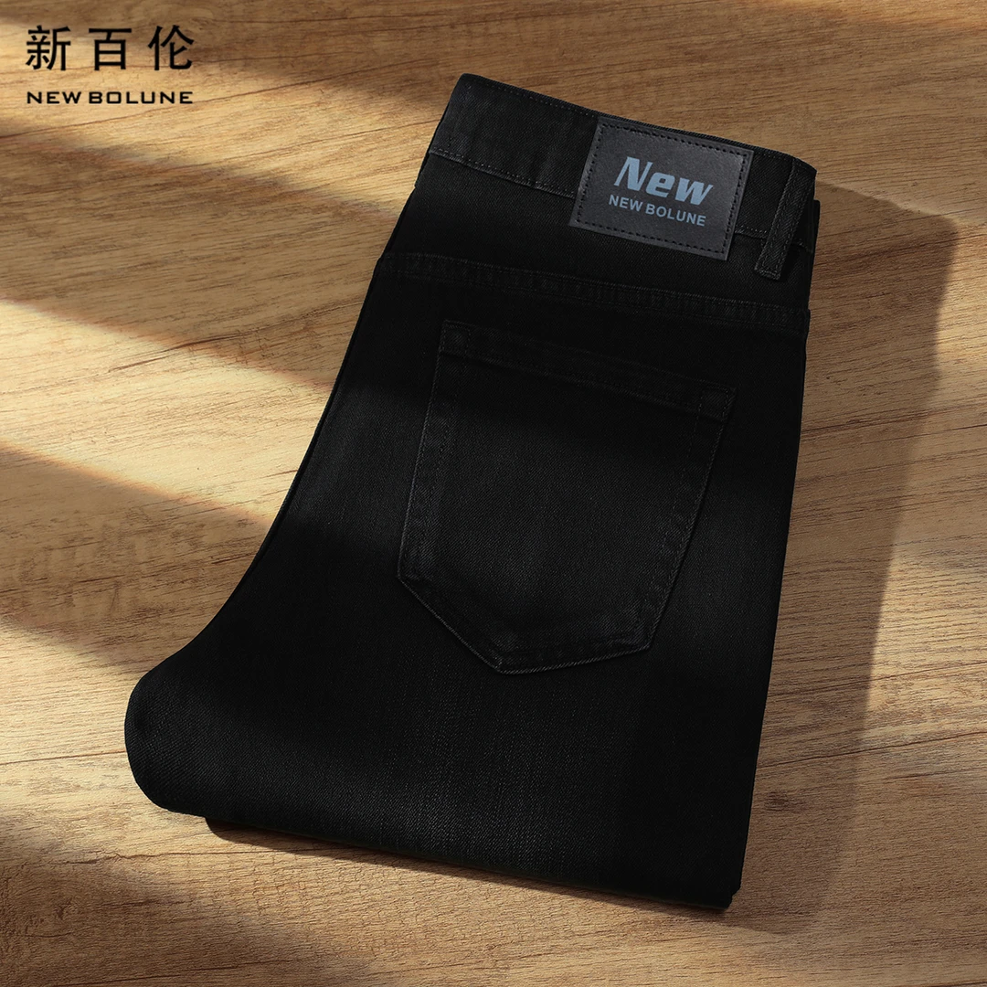 新百伦黑色牛仔裤男秋冬2025新款百搭休闲修身直筒男款弹力长裤潮