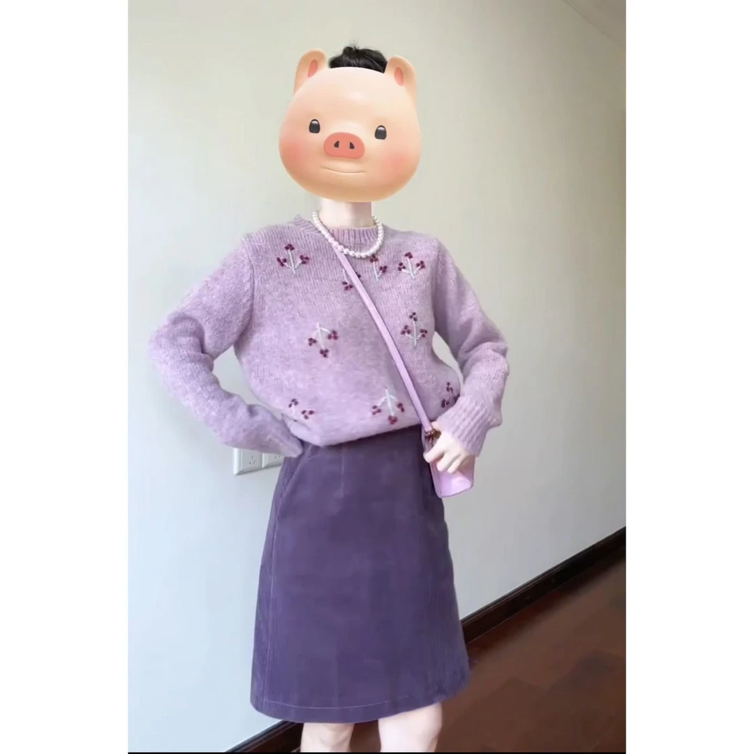 【现货】2025秋季时尚穿搭一整套女新款碎花针织上衣半身裙两件套