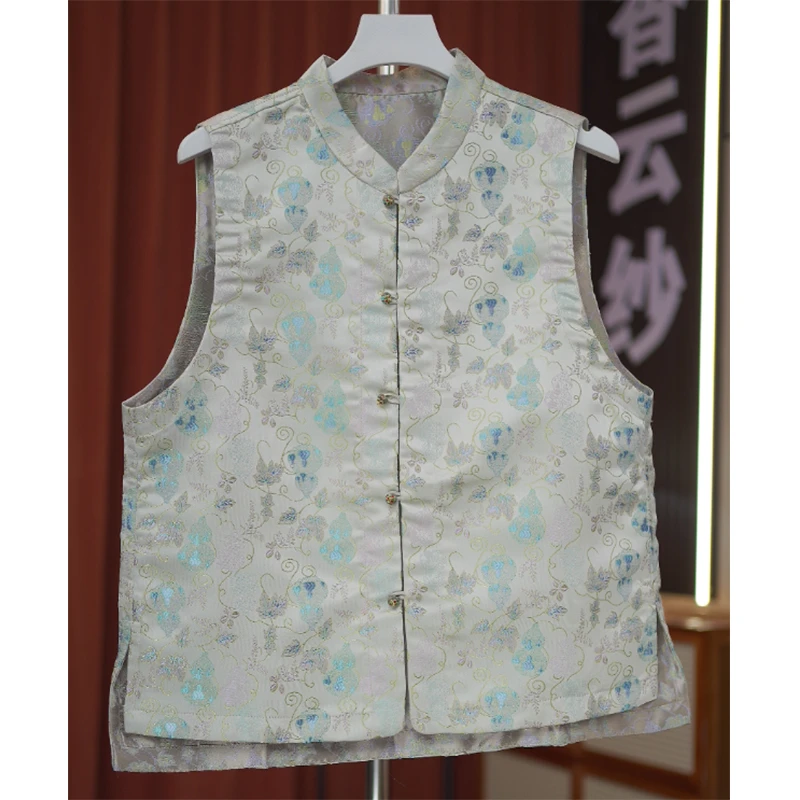 5256-彩葫芦-新中式女双面宋锦织锦桑蚕丝女上衣无袖马甲