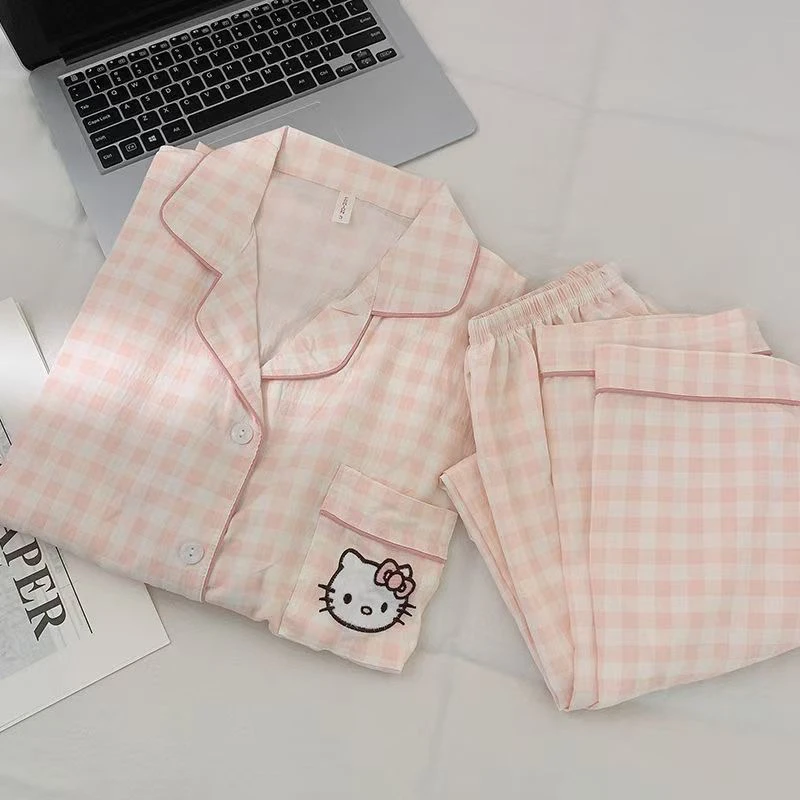 140-160两件套小个子短袖短裤KT猫云朵棉睡衣家居服