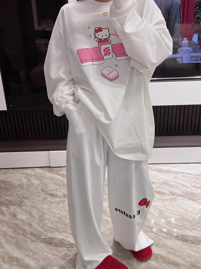 【DMXJ大梦想家】甜美少女可爱凯蒂猫麻将印花睡衣女春季宽松家居服