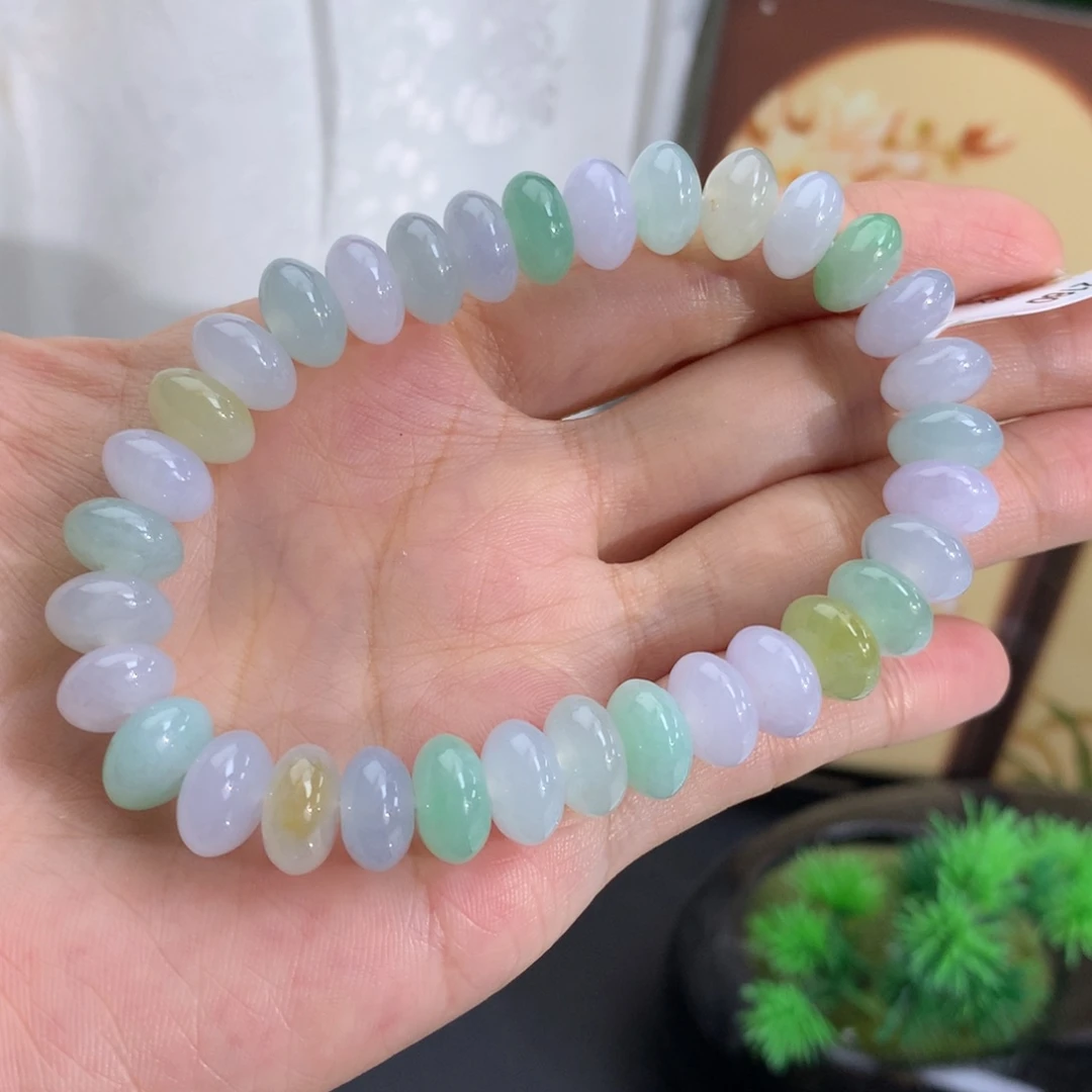 翡翠未镶嵌手串卡10胶润多宝鼓珠手串