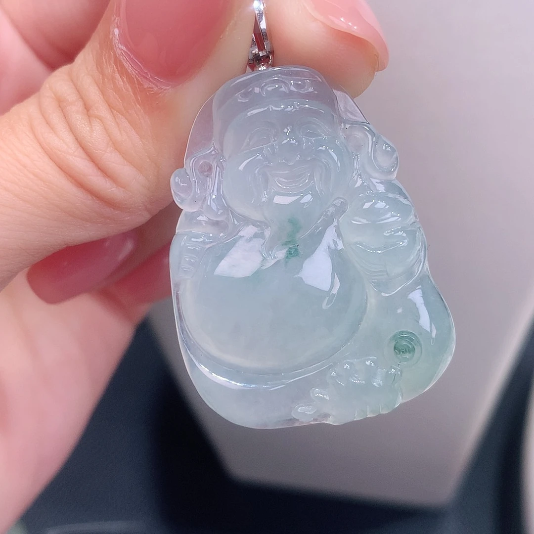 颈饰18K金镶嵌翡翠冰胶飘花大财花