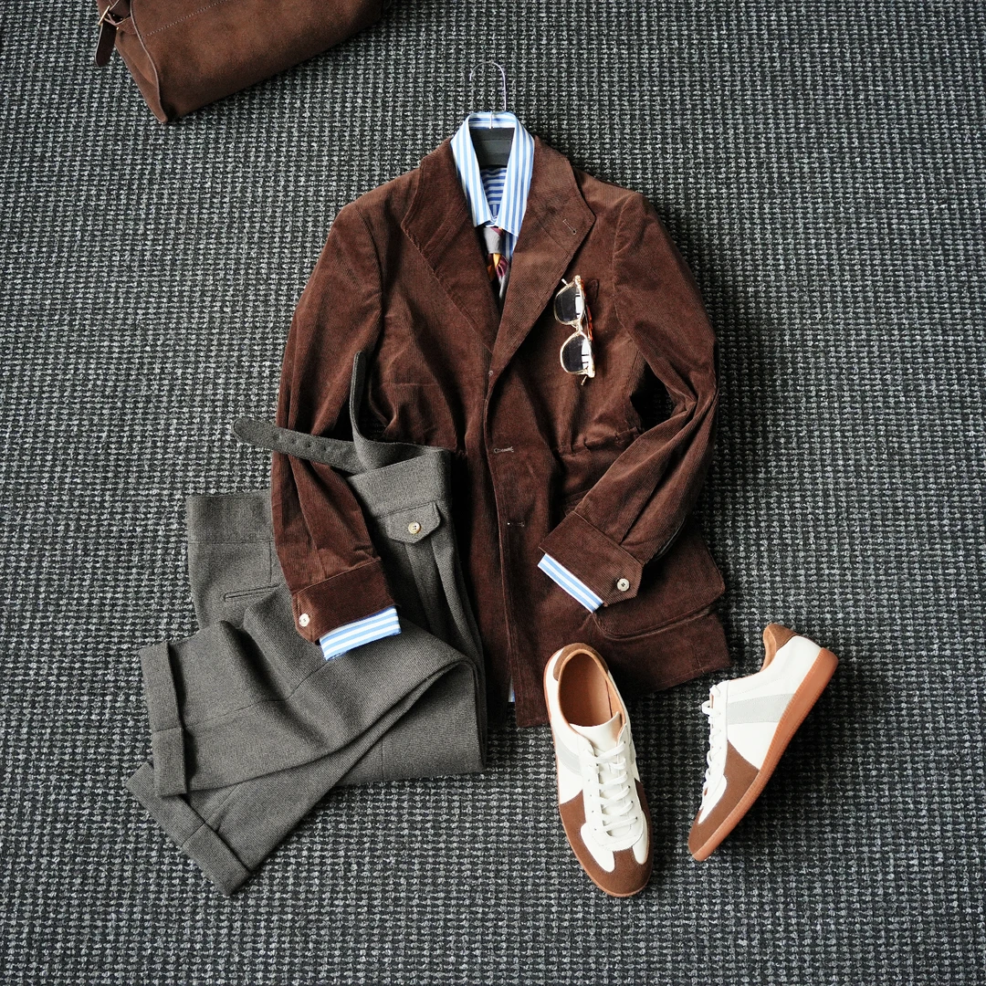 CssuGent那不勒斯皇后 高定Teba灯芯绒猎装夹克男绅士复古外套潮