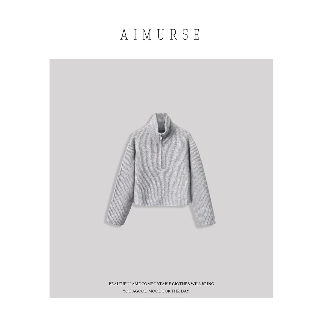 AIMURSE 小众设计师 半拉链简约百搭休闲女士羊毛衣 AM970