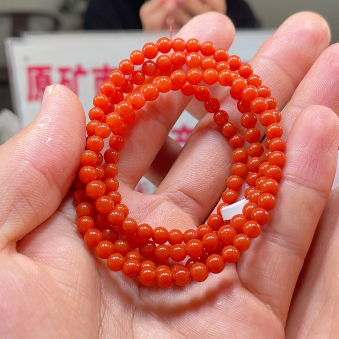 南红玛瑙老南红柿子红多圈5m m未镶嵌