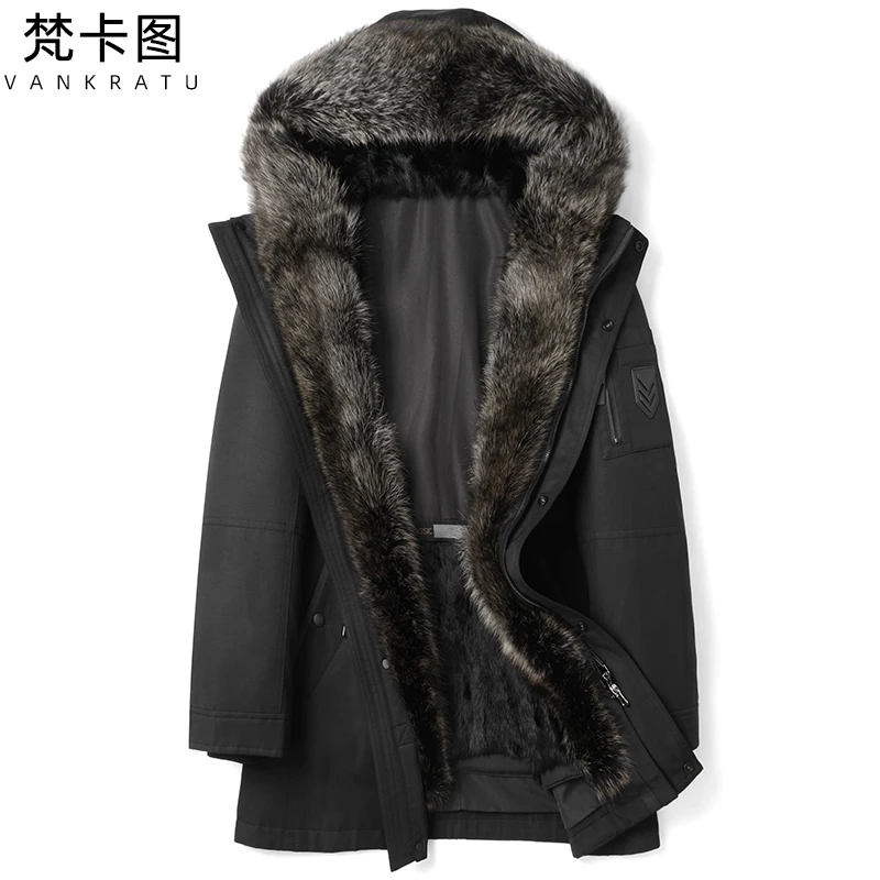 美洲貉大毛领派克服男林貂内胆可脱卸军旅风中长皮草大衣冬季外套