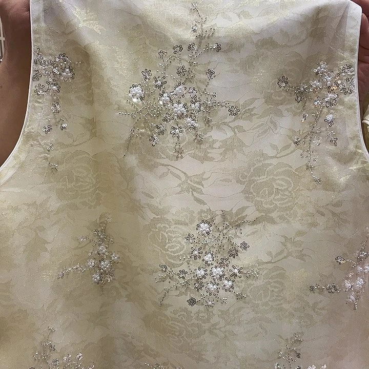 三醋酯纤维桑蚕丝手工钉珠马甲