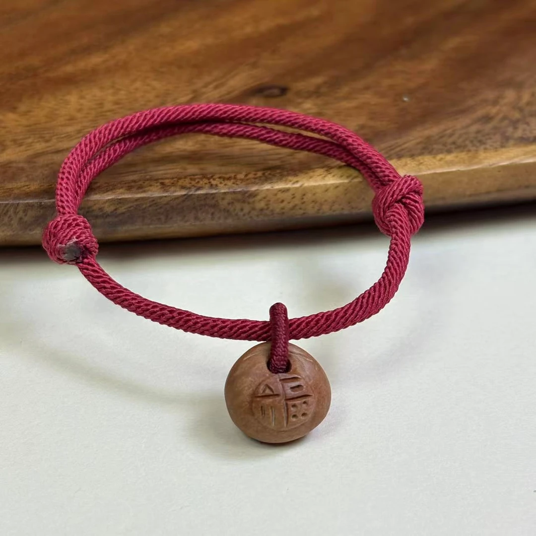 非金属木质手链 【胖福亲子】野生龙纹核桃枭红绳平安手链儿童成人