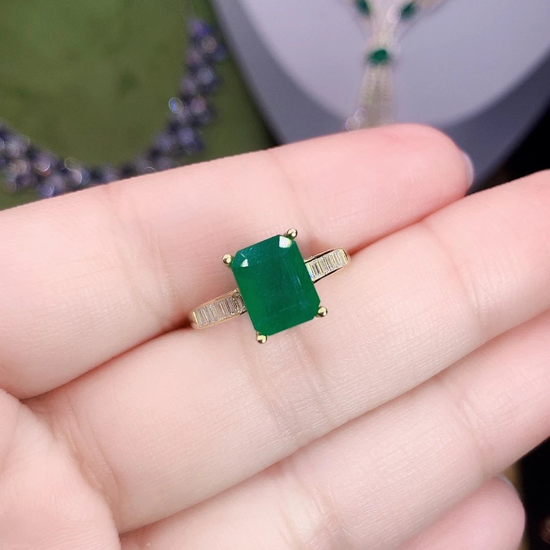 祖母绿戒指银S925镶嵌