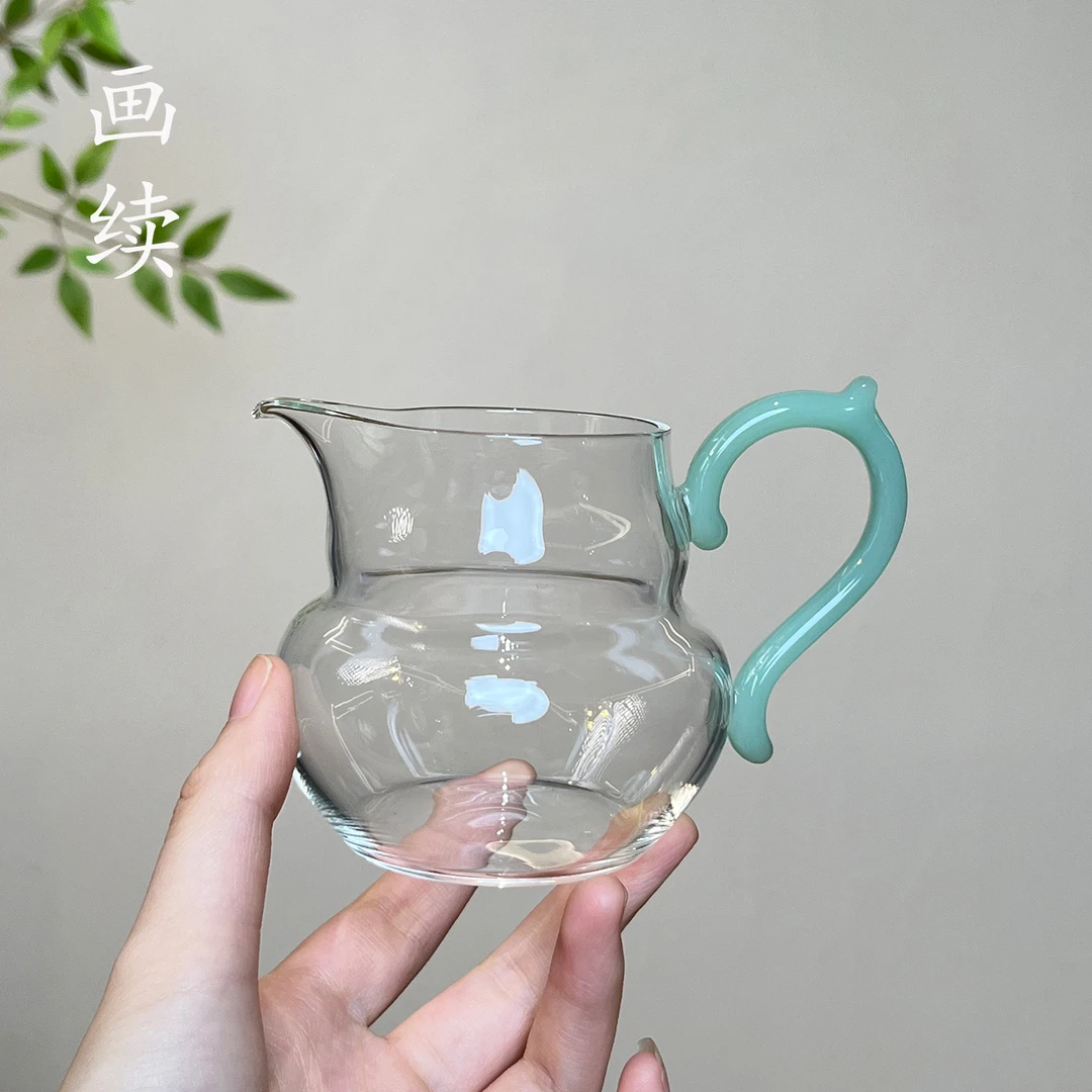画续绿把高硼硅玻璃公道杯家用功夫茶具茶海分茶器茶道配件中式