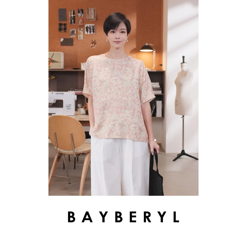 BAYBERYL老贝锦上芳华*亮闪提花质感圆领短袖上衣9NCY5F0721