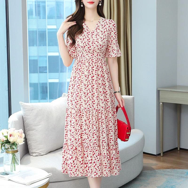 雪纺碎花领连衣裙年新款夏季高端女装爆款气质长裙显瘦裙子