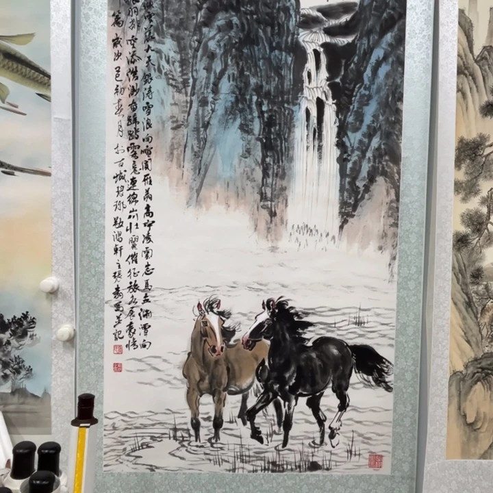 书法张老师作品双马图