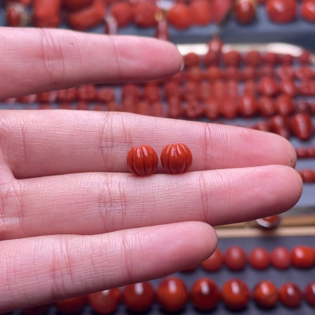 大***L南红玛瑙未镶嵌其他W7➕瓦西柿子红南瓜珠一对