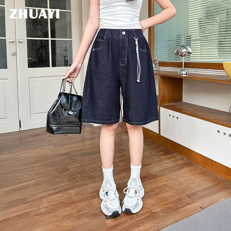 朱阿姨2025夏季女大童牛仔短裤薄款学生五分裤宽松中裤（25218327）