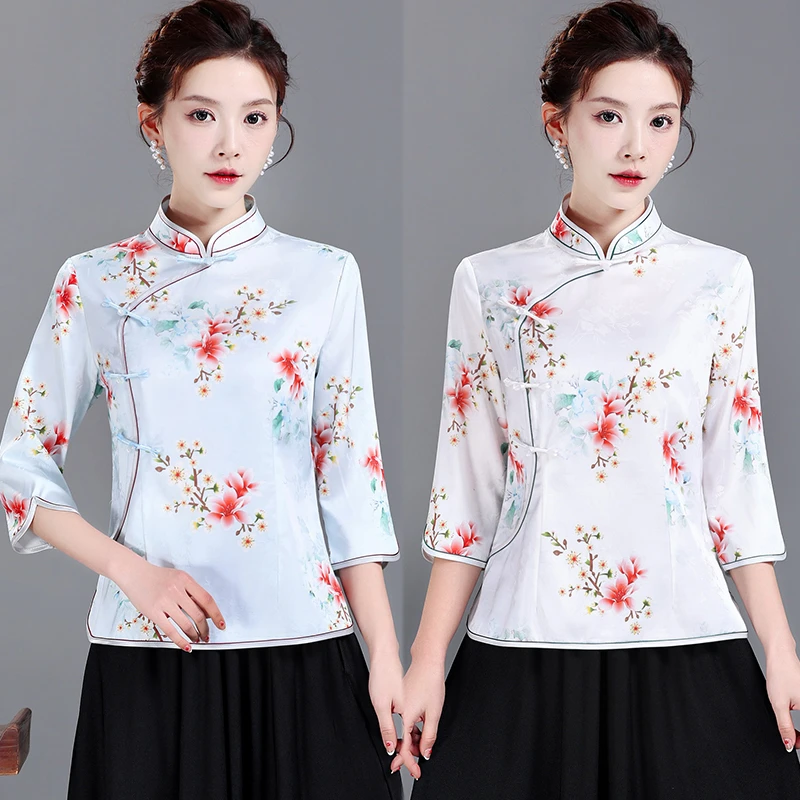 2025年春夏款旗袍女上衣中式女装中国风旗袍上衣斜襟国风盘扣小衫