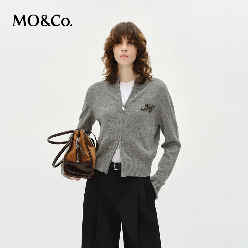 MOCO针织开衫2025春新品美丽诺绵羊毛双开头拉链高领MBE1CART06