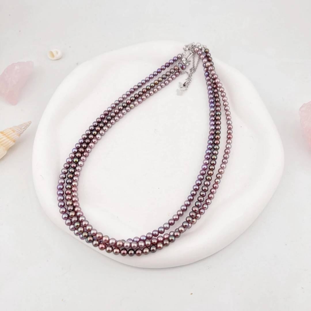 【极光帝王紫】4-5mm淡水紫珠baby珠项链（多样性发1）S925银 JYX095